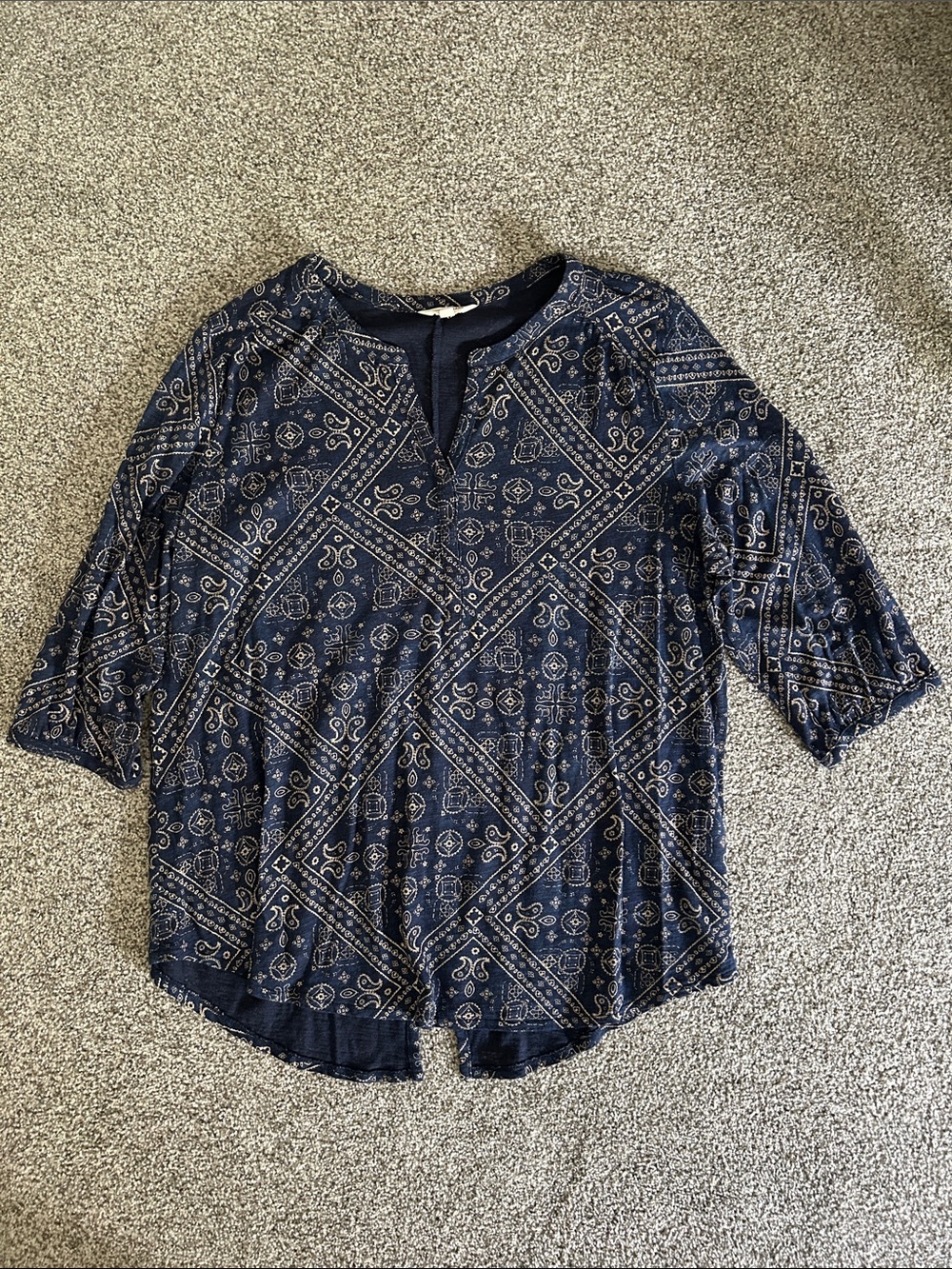 Lucky Brand Navy Bandana-Print Split Neck Tunic